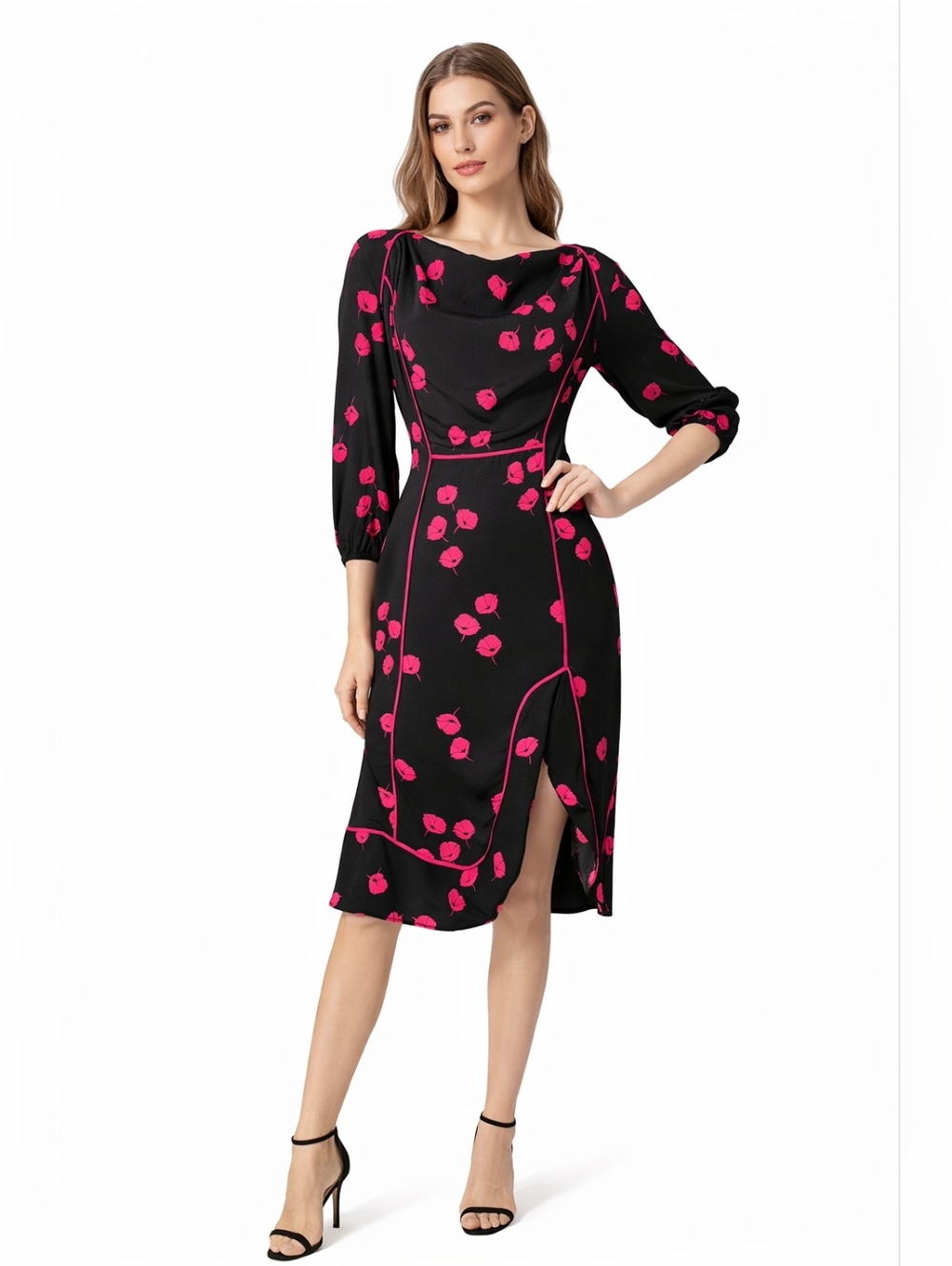 Eva Mendes x NYC Fuchsia Floral Y2K Dress XS Slit Romantic core